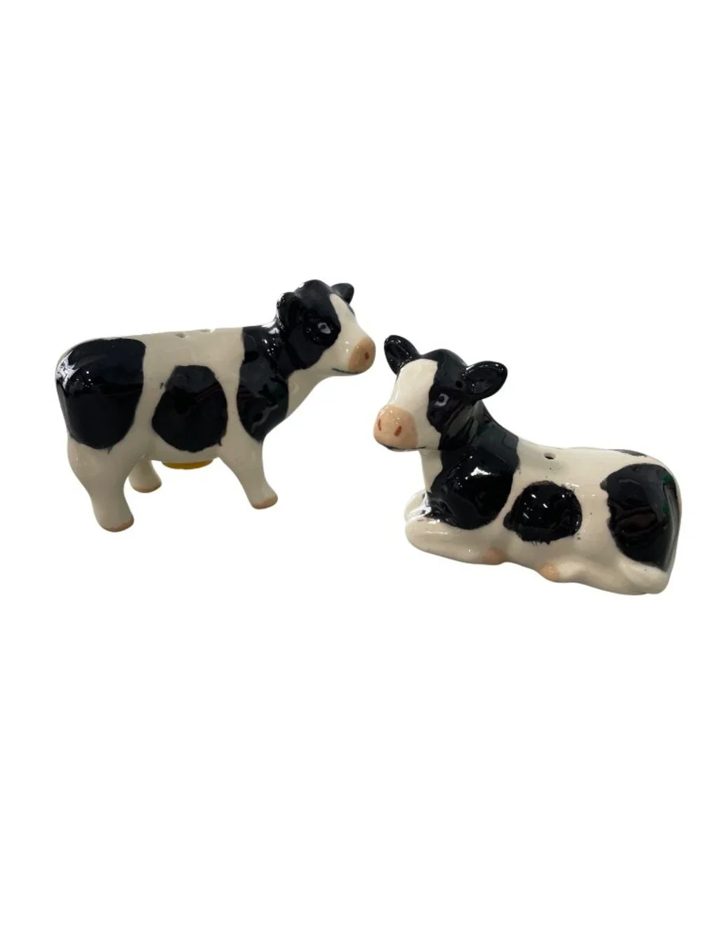 Vintage Cow Ceramic Salt & Pepper Shaker Set Black White Cow Figurines Farmhouse